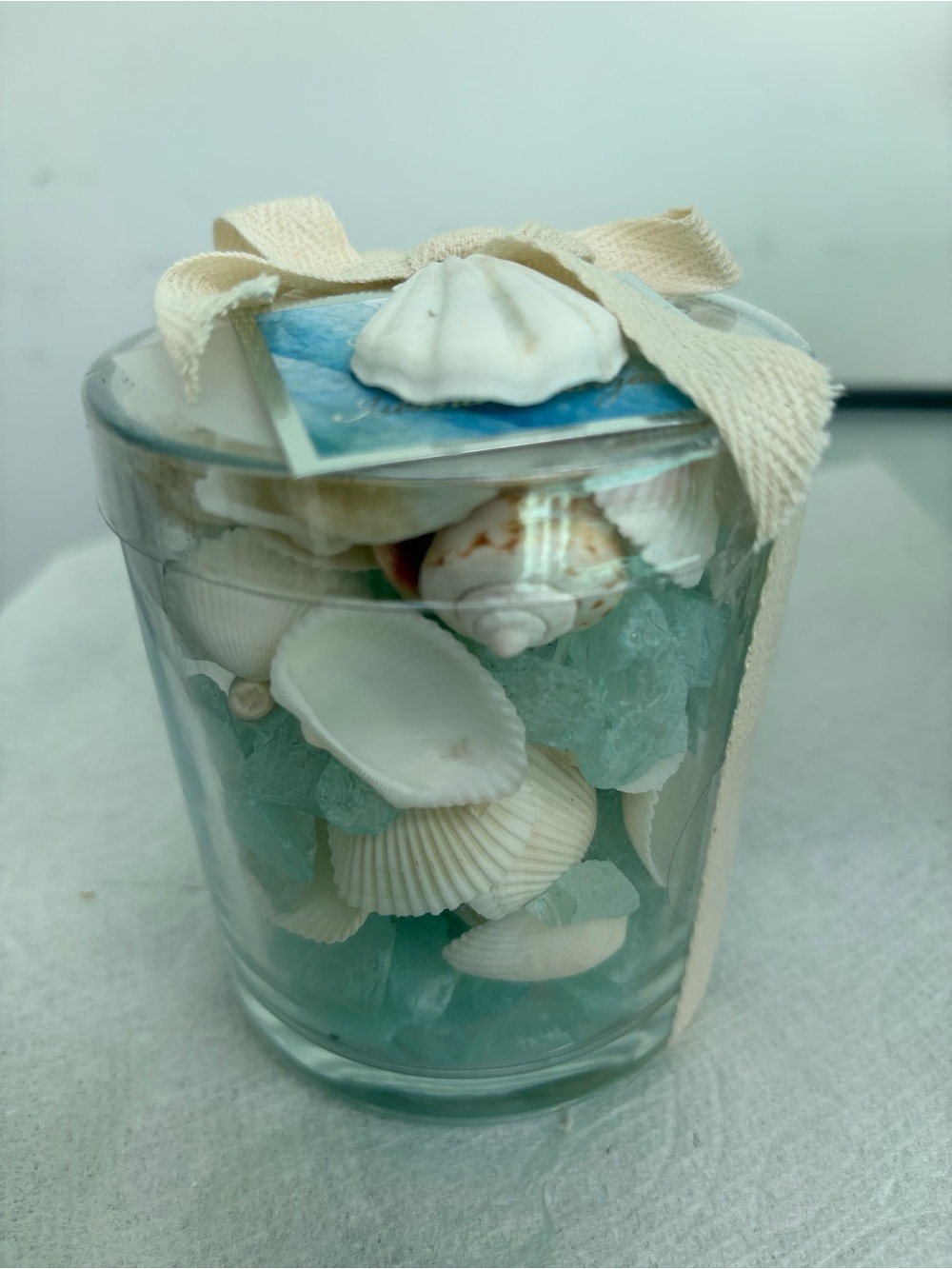 Seashell & Aqua Sea Glass Decorative Jar